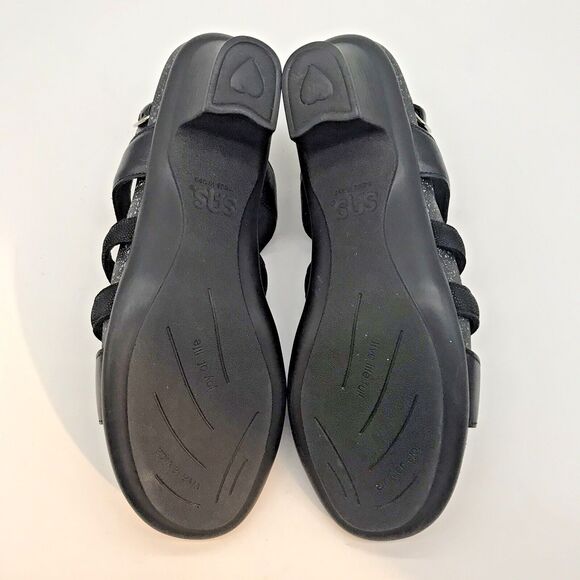 SAS Allegro Leather Heeled  Sandals Women's 11 M Strappy Black Elastic Mid Heels - Picture 8 of 11